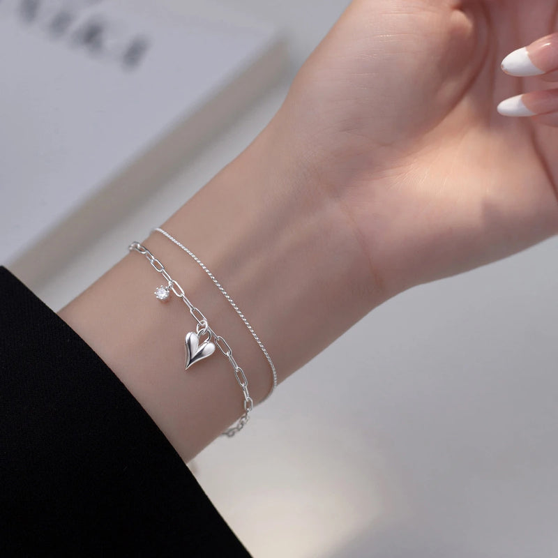 Heart Anklets Silver 925 Jewelry Love Bracelet On Leg Women Chains