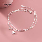 Heart Anklets Silver 925 Jewelry Love Bracelet On Leg Women Chains