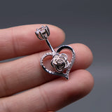 925 Sterling Silver Heart Rose Navel Piercing Belly Button Rings
