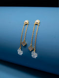 Long Earrings 925 Silver Gold-plated Pearl Crystal Flower Stone