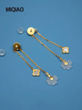 Long Earrings 925 Silver Gold-plated Pearl Crystal Flower Stone