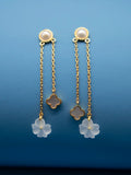 Long Earrings 925 Silver Gold-plated Pearl Crystal Flower Stone