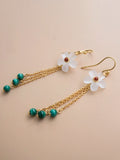 Crystal Flower Long Earrings Malachite Tassel Women Silver 925
