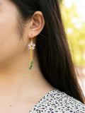 Crystal Flower Long Earrings Malachite Tassel Women Silver 925