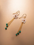 Crystal Flower Long Earrings Malachite Tassel Women Silver 925