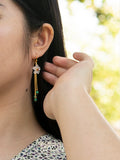 Crystal Flower Long Earrings Malachite Tassel Women Silver 925