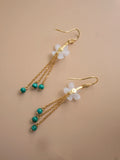 Crystal Flower Long Earrings Malachite Tassel Women Silver 925