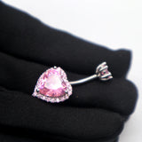 925 Sterling Silver Heart Navel Nail Pink Zircon 6-12MM Length