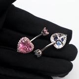 925 Sterling Silver Heart Navel Nail Pink Zircon 6-12MM Length