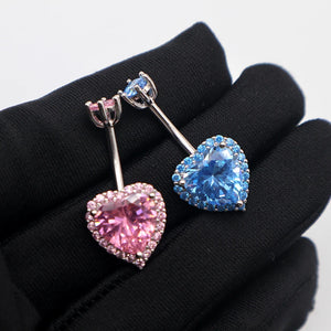 925 Sterling Silver Heart Navel Nail Pink Zircon 6-12MM Length