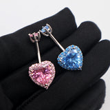 925 Sterling Silver Heart Navel Nail Pink Zircon 6-12MM Length