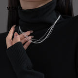 925 Silver Multilayer Snake Chain Necklace Adjustable