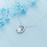 Owl Pendant 925 Silver Necklace Women Choker Single Diamond Moon Chain