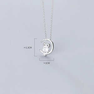 Owl Pendant 925 Silver Necklace Women Choker Single Diamond Moon Chain