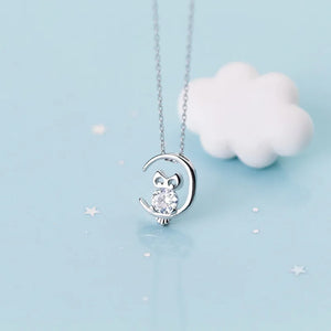 Owl Pendant 925 Silver Necklace Women Choker Single Diamond Moon Chain