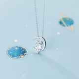 Owl Pendant 925 Silver Necklace Women Choker Single Diamond Moon Chain