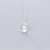 Owl Pendant 925 Silver Necklace Women Choker Single Diamond Moon Chain