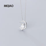 Owl Pendant 925 Silver Necklace Women Choker Single Diamond Moon Chain