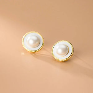 Vintage Pearl Stud Earrings 925 Sterling Silver Plated Jewelry