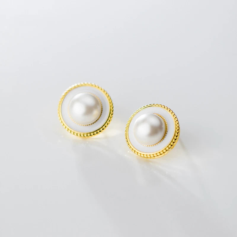 Vintage Pearl Stud Earrings 925 Sterling Silver Plated Jewelry