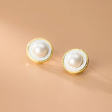 Vintage Pearl Stud Earrings 925 Sterling Silver Plated Jewelry