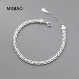 S925 Silver Corrugated Braided Bracelet Women's Hand Jewelry