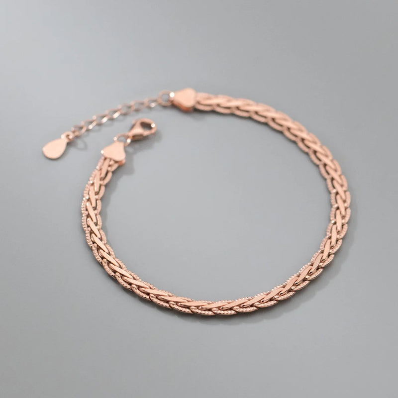 S925 Silver Corrugated Braided Bracelet Women's Hand Jewelry