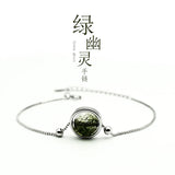 S925 Sterling Silver Star Green Ghost Glasses Plant Ball Vintage Bangle Bracelet