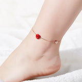 S925 Sterling Silver Red Rose Sandal Ankle Bracelet Boho Anklets