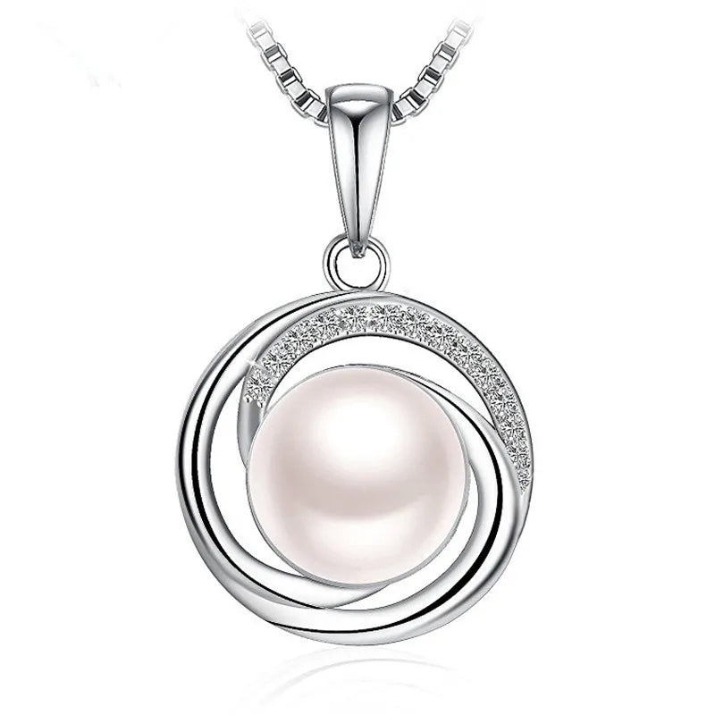 925 Silver Pearl Pendant Necklace Wedding Couple Gift