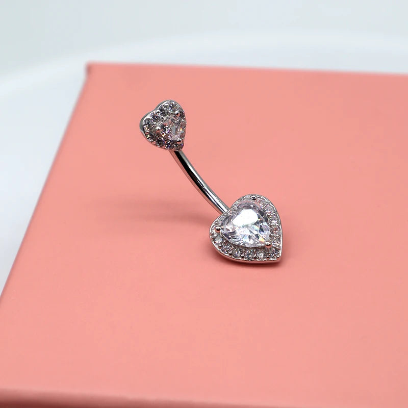 Silver 925 Love Piercing Heart-Shaped Women Jewelry Belly Button Rings