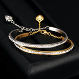 Silver Plated Crystal Love Heart Charms Bangle Bracelet for Women