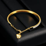 Silver Plated Crystal Love Heart Charms Bangle Bracelet for Women