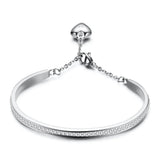 Silver Plated Crystal Love Heart Charms Bangle Bracelet for Women