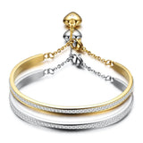 Silver Plated Crystal Love Heart Charms Bangle Bracelet for Women