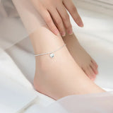 925 Sterling Silver Love Pendant Ankle Chain Foot Bracelet for Women