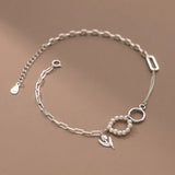 S925 Silver Pearl Tulip Flower Circle Anklet Bracelet