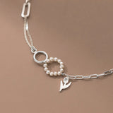 S925 Silver Pearl Tulip Flower Circle Anklet Bracelet