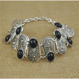 Bohemia Style Tibetan Silver Stone Beads Bracelet with Coin Charms