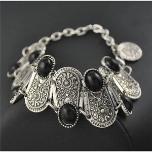 Bohemia Style Tibetan Silver Stone Beads Bracelet with Coin Charms