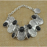 Bohemia Style Tibetan Silver Stone Beads Bracelet with Coin Charms