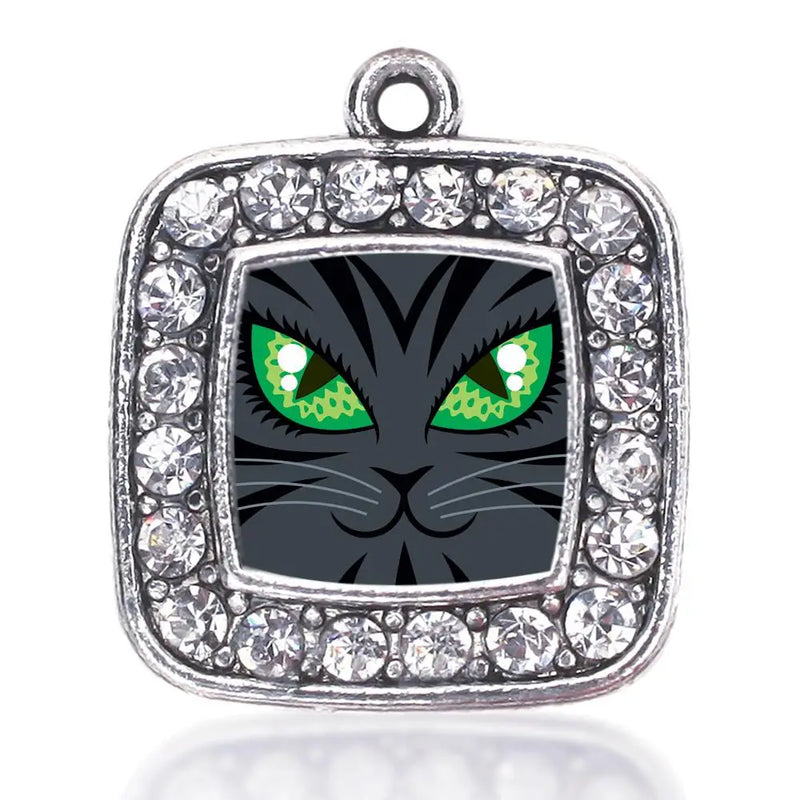 Mischievous Cat Circle Square Charm Silver Plated Jewelry