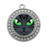 Mischievous Cat Circle Square Charm Silver Plated Jewelry