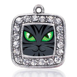 Mischievous Cat Circle Square Charm Silver Plated Jewelry