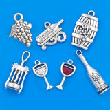 30pc Wine Collection Charms Antique Silver Wine Glass Charms