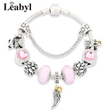 Pink Flower Heart Charm Bracelets Pink Crystal Bead Bracelet