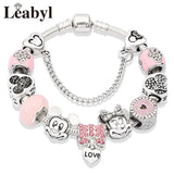 Pink Flower Heart Charm Bracelets Pink Crystal Bead Bracelet