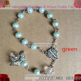 Glass Pearl Rosary Bracelet with Angel Wing Pendant