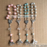 Glass Pearl Rosary Bracelet with Angel Wing Pendant