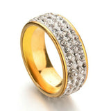 Plated 3 Rows Clay Rhinestone Stainless Steel Band Ring for Women